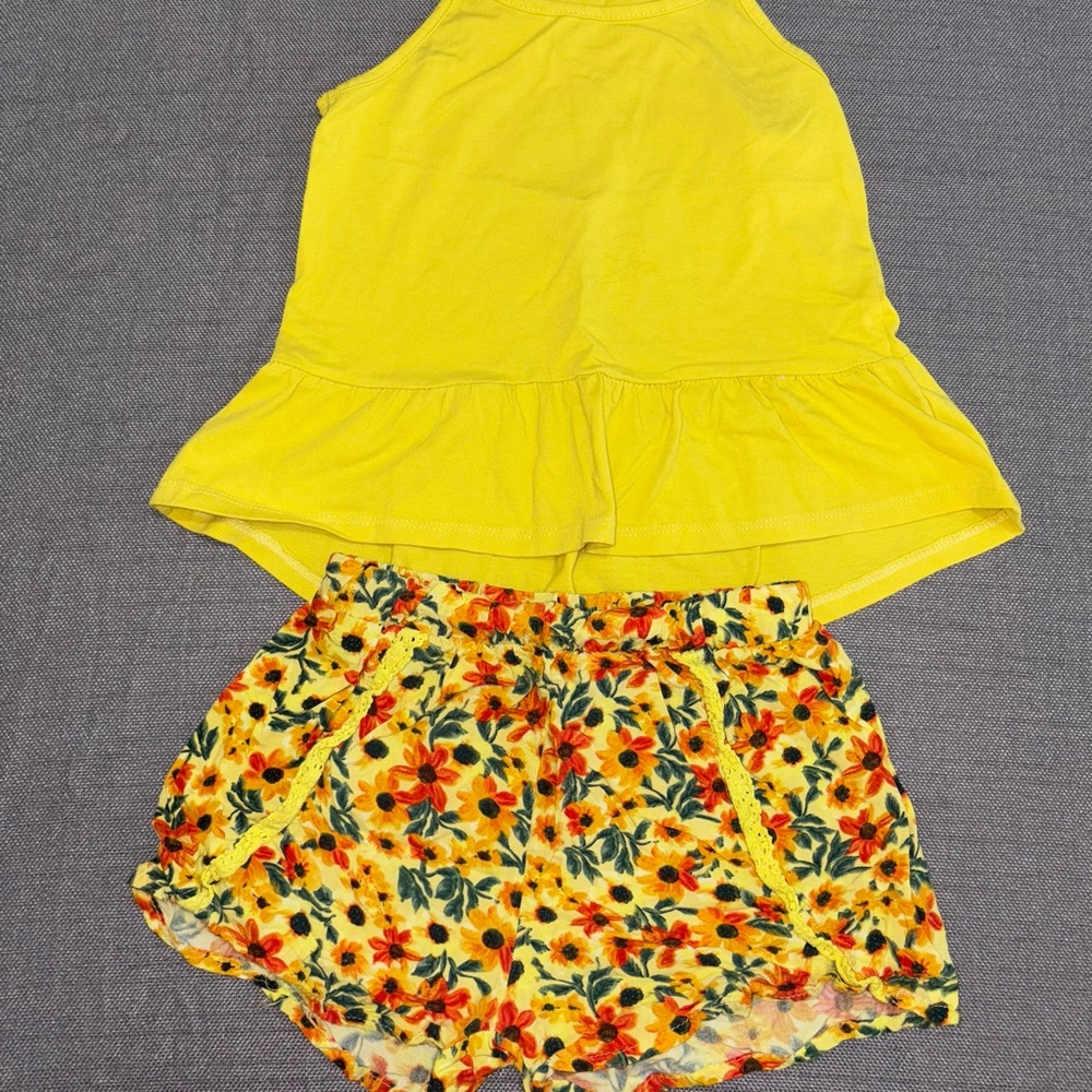 btween Yellow Floral Kids Matching Set